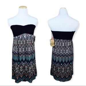BILLABONG Black Sweetheart Strapless Empire Waist Ikat Dress MEDIUM Juniors NWT